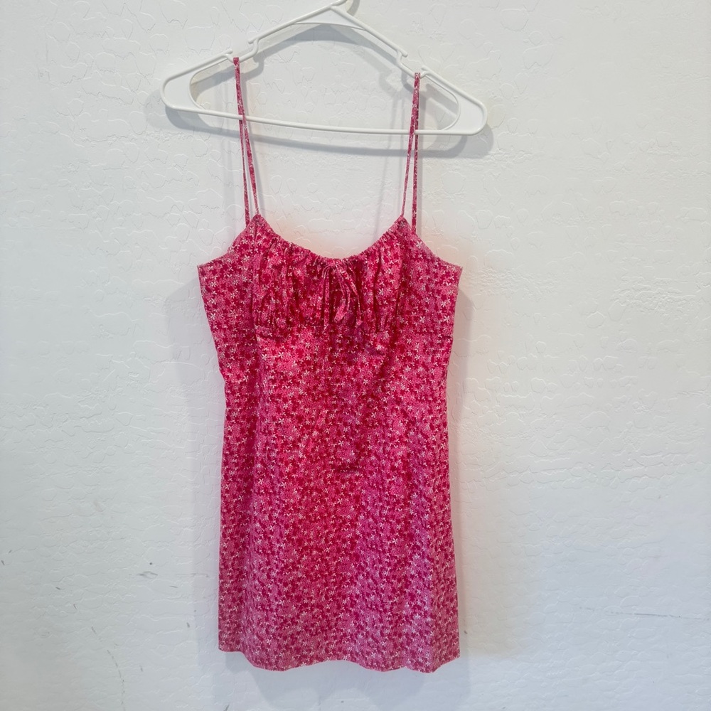 Y2K Babydoll Dress Spaghetti Strap Size 11 Pink Floral Vintage Tropical Fairy